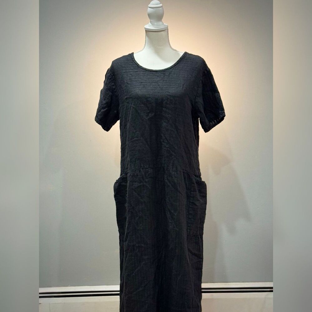 Black Eileen Fisher Linen S/S Maxi Dress Size M EUC
